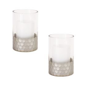 Glass Hurricane Candle Holder with Honeycomb (Set of 2)