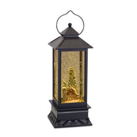 LED Snow Globe Lantern with Snowy Barn Scene 10.5"H