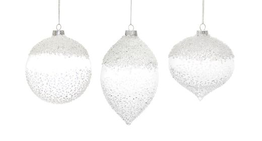 White Beaded Glass Ornament (Set of 6)