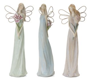 Pastel Angel Figurine with Floral Accent (Set of 3)