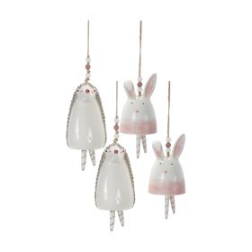 Blush Bunny and Hedgehog Bell Hanging Garden Accent (Set of 4)