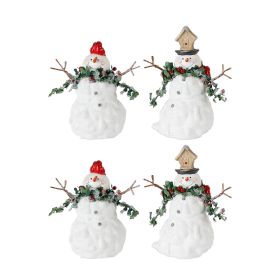 Terra Cotta Melted Snowman Family with Bird and Pine Accents (Set of 2)