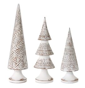 Geometric White Washed Wood Design Holiday Tree Décor (Set of 3)