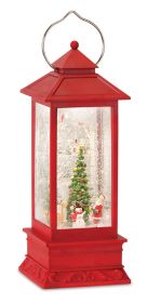 LED Snow Globe Lantern with Santa and Christmas Tree Scene 12"H