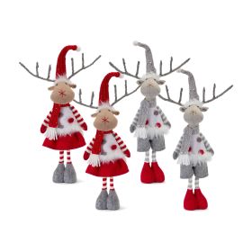 Plush Standing Holiday Deer with Hat and Scarf Accent (Set of 2)