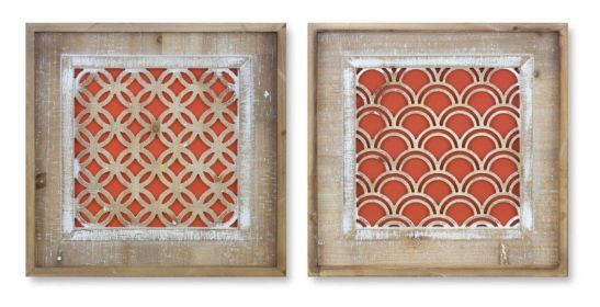 Wood Framed Geometric Wall Art with Gold Accent (Set of 2)