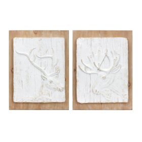 White Washed Wood Design Deer and Moose Wall Décor (Set of 2)