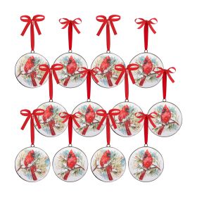 Winter Cardinal and Pine Branch Disc Ornament (Set of 2)