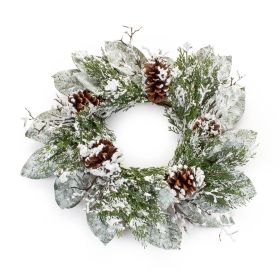 Snowy Cedar Pine and Magnolia Leaf Wreath 24"D
