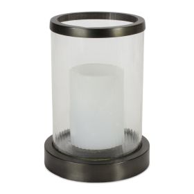 Ribbed Glass Candle Holder with Metal Base