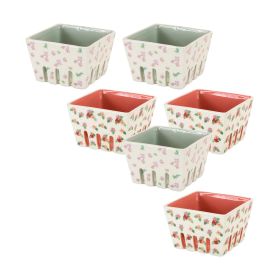 Ceramic Berry Container with Floral Design (Set of 6)