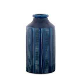Blue Etched Terra Cotta Vase 10"H