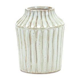 Rustic Carved Clay Vase 7.5"H