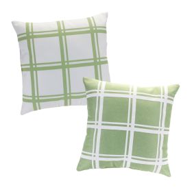Green and White Plaid Pillow (Set of 2)
