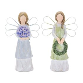 Farmhouse Angel Figurine with Floral Accent (Set of 2)