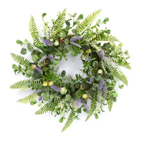 Mixed Fern and Eucalyptus Wreath with Pod and Lavender Accents 19.5"D
