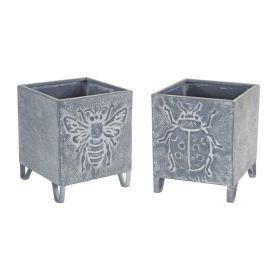 Galvanized Metal Plater with Bumblee Bee and Lady Bug Design (Set of 2)