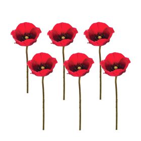 Bright Red Poppy Flower Stem (Set of 6)
