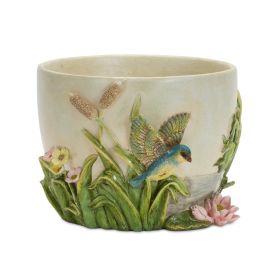 Decorative Stone Bird and Floral Planter 8.5"D