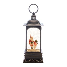 LED Snow Globe Lantern with Santa and Snowman 10.5"H