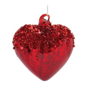 Sequined Glass Heart Ornament (Set of 4)