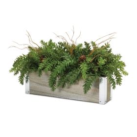 Winter Pine Centerpiece in Wood Planter (Set of 2)