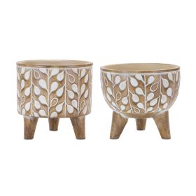 Leaf Print Planter with Legs (Set of 2)