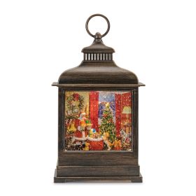LED Snow Globe Lantern with Santa and Puppy Scene 11"H