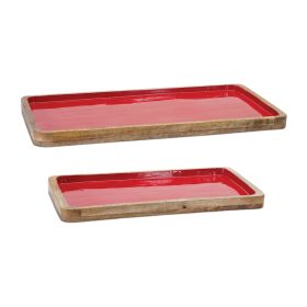 Red Wooden Tray (Set of 2)