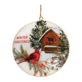 Metal Cardinal Winter Greetings Disc Ornament (Set of 6)