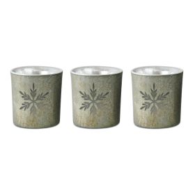 Etched Snowflake Mecury Glass Candle Holder (Set of 3)