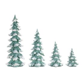 Flocked Seafoam Pine Tree with Carved Design (Set of 4)