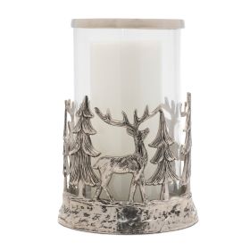 Etched Metal Woodland Candle Holder 8"D