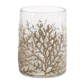 Dried Cedar Glass Candle Holder 4.25"H