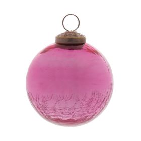 Pink Crackle Glass Ball Ornament (Set of 12)