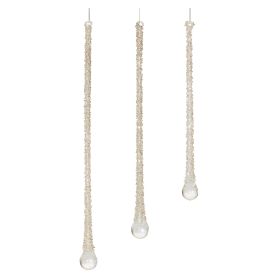Champagne Beaded Glass Icicle Drop Ornament (Set of 6)