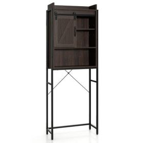 4-Tier Multifunctional Toilet Sorage Cabinet with Adjustable Shelf and Sliding Barn Door-Rustic Brown