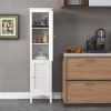 Tall Bathroom Floor Cabinet with Shutter Doors and Adjustable Shelf-White