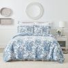 Full/Queen 3 Piece Bed In A Bag Reversible Blue White Floral Cotton Quilt Set