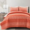 Full/Queen Scandinavian Chevron Orange White Stripe Reversible Cotton Quilt Set
