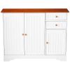 White Wood Sideboard Buffet Cabinet with Walnut Finish Top and Knobs
