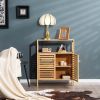Bamboo Bathroom Floor Storage Cabinet with Shutter Doors-Natural