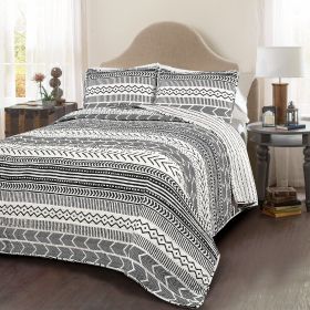 King 3 Piece Scandinavian Style Chevron Black White Reversible Cotton Quilt Set