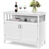 White Wood 2-Door Dining Buffet Sideboard Cabinet with Open Storage Shelf