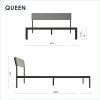 Queen Size Grey Soft Fabric Metal Headboard Platform Bed Wooden Slats
