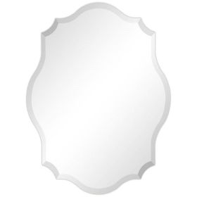 Modern Frameless 32 x 24 inch Scalloped Beveled Accent Bathroom Mirror