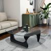 Noguchi-Style Glass Triangle Coffee Table Wood Base Black 12mm thickness Fit For Living Room