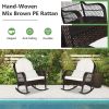 Patio Rattan Rocking Chair with Seat Back Cushions and Waist Pillow