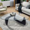 Noguchi-Style Glass Triangle Coffee Table Wood Base Black 12mm thickness Fit For Living Room