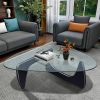 Noguchi-Style Glass Triangle Coffee Table Wood Base Black 12mm thickness Fit For Living Room